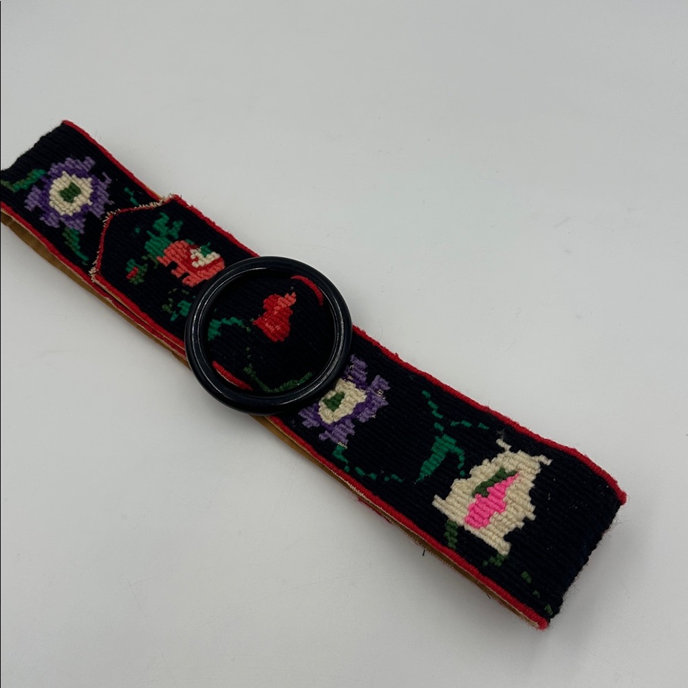 Vintage Floral Belt with Black Buckle